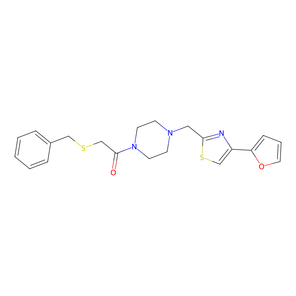2-(Benzylthio)-1-(4-((4-(furan-2-yl)thiazol-2-yl)methyl)piperazin-1-yl)ethanone molecular structure, CAS 1105233-00-8