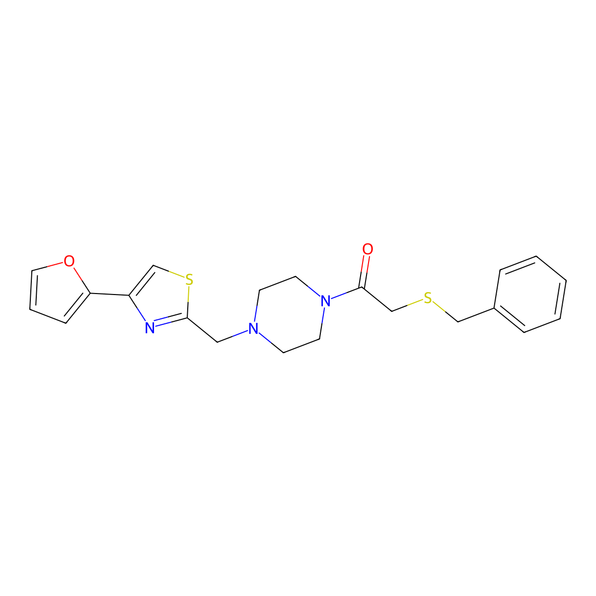 2-(Benzylthio)-1-(4-((4-(furan-2-yl)thiazol-2-yl)methyl)piperazin-1-yl)ethanone molecular structure, CAS 1105233-00-8