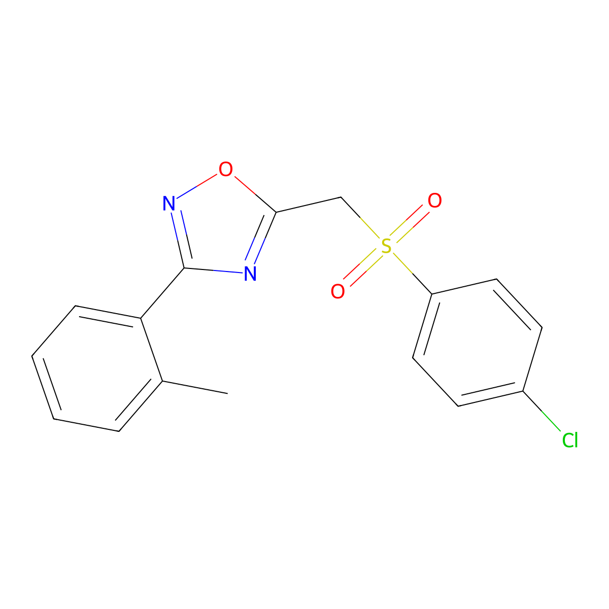 5-(((4-Chlorophenyl)sulfonyl)methyl)-3-(o-tolyl)-1,2,4-oxadiazole molecular structure, CAS 1105233-02-0