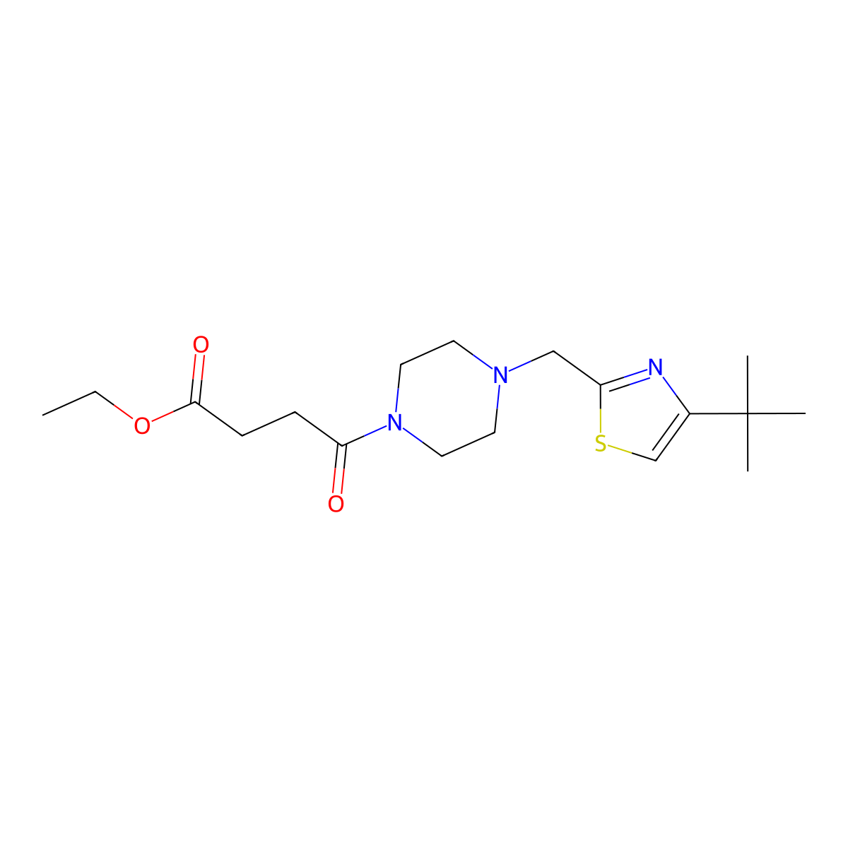 Ethyl 4-(4-((4-(tert-butyl)thiazol-2-yl)methyl)piperazin-1-yl)-4-oxobutanoate molecular structure, CAS 1105233-05-3