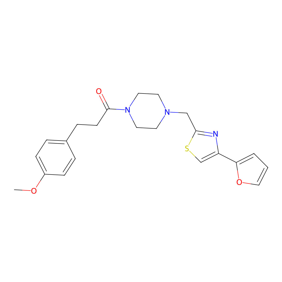 1-(4-((4-(Furan-2-yl)thiazol-2-yl)methyl)piperazin-1-yl)-3-(4-methoxyphenyl)propan-1-one molecular structure, CAS 1105233-06-4