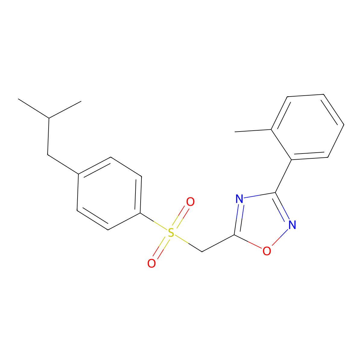 5-(((4-Isobutylphenyl)sulfonyl)methyl)-3-(o-tolyl)-1,2,4-oxadiazole molecular structure, CAS 1105233-08-6