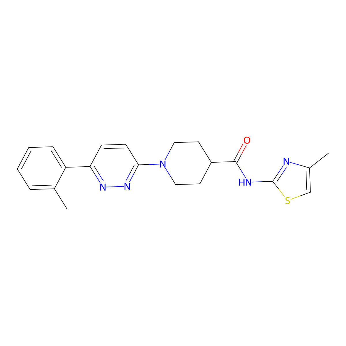 N-(4-methylthiazol-2-yl)-1-(6-(o-tolyl)pyridazin-3-yl)piperidine-4-carboxamide molecular structure, CAS 1105233-10-0
