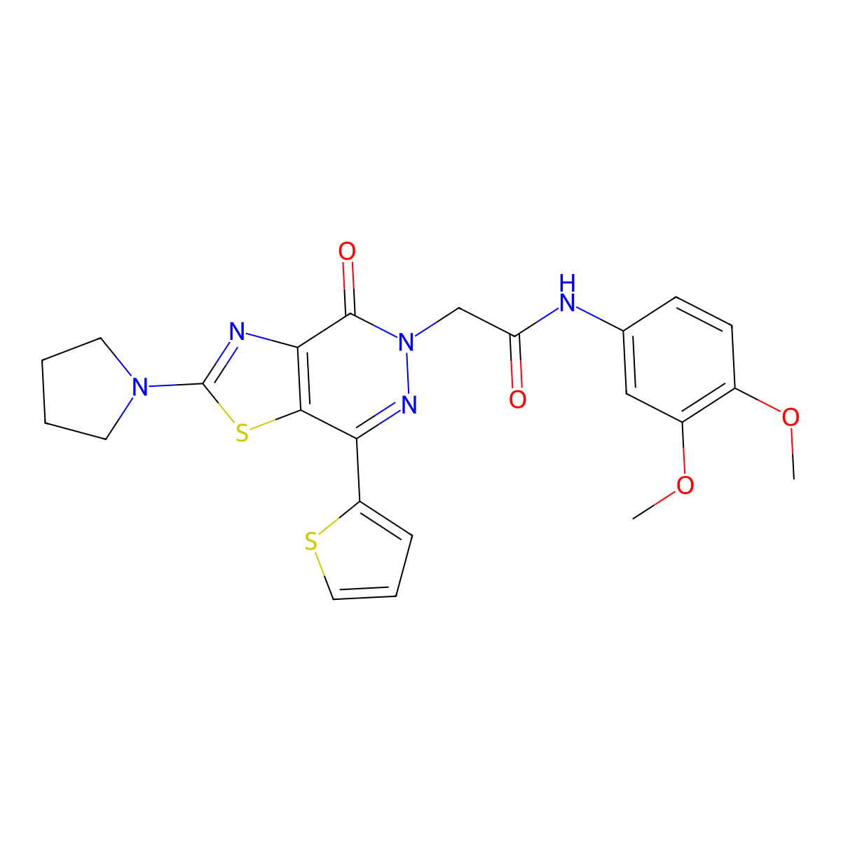 N-(3,4-dimethoxyphenyl)-2-(4-oxo-2-(pyrrolidin-1-yl)-7-(thiophen-2-yl)thiazolo[4,5-d]pyridazin-5(4H)-yl)acetamide molecular structure, CAS 1105233-11-1