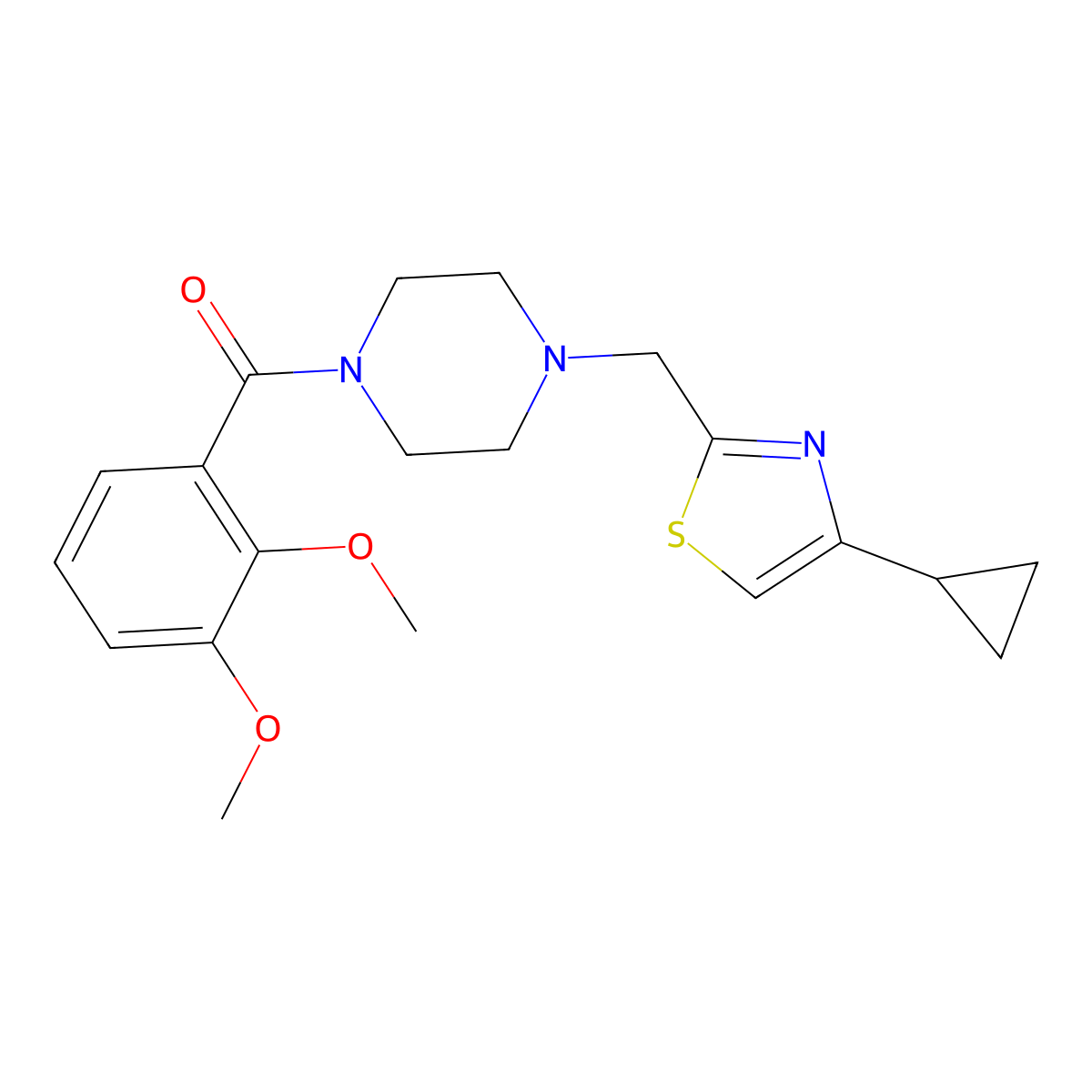 (4-((4-Cyclopropylthiazol-2-yl)methyl)piperazin-1-yl)(2,3-dimethoxyphenyl)methanone molecular structure, CAS 1105233-12-2
