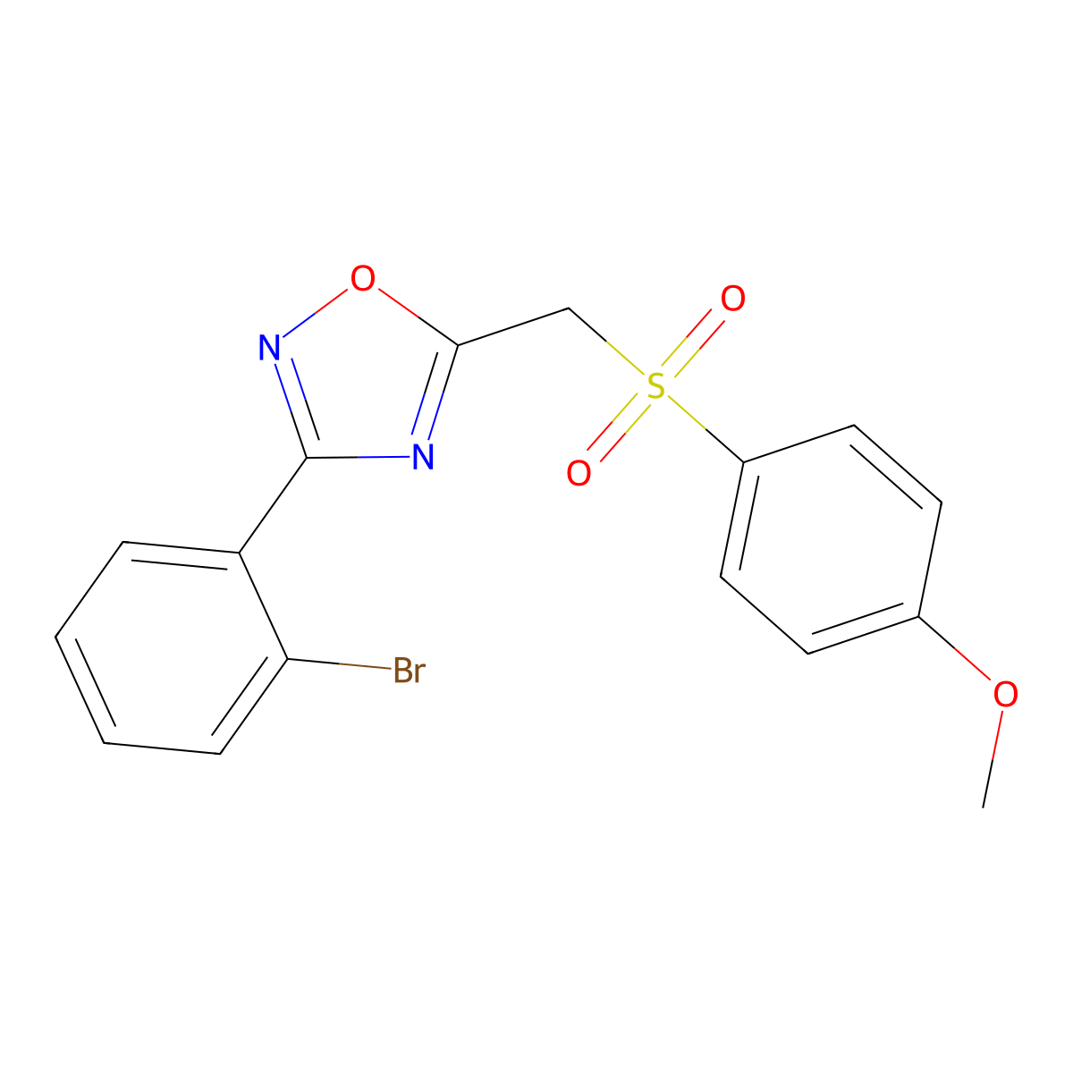 3-(2-Bromophenyl)-5-(((4-methoxyphenyl)sulfonyl)methyl)-1,2,4-oxadiazole molecular structure, CAS 1105233-22-4