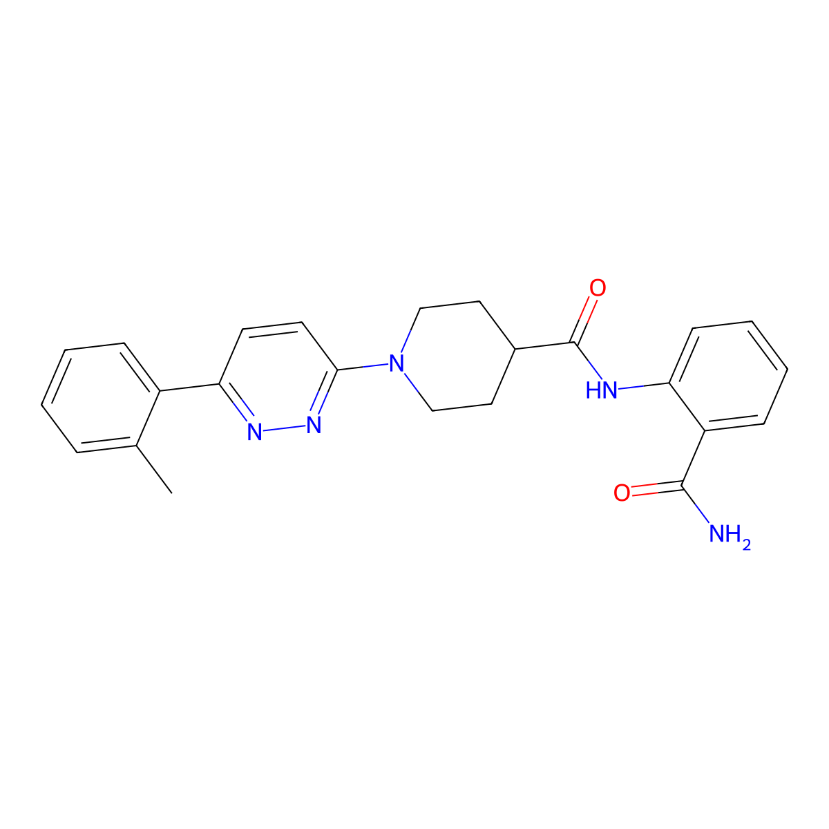 N-(2-carbamoylphenyl)-1-(6-(o-tolyl)pyridazin-3-yl)piperidine-4-carboxamide molecular structure, CAS 1105233-24-6