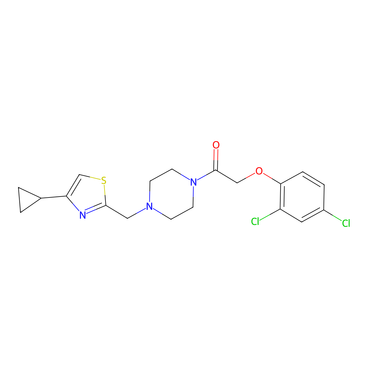 1-(4-((4-Cyclopropylthiazol-2-yl)methyl)piperazin-1-yl)-2-(2,4-dichlorophenoxy)ethanone molecular structure, CAS 1105233-26-8