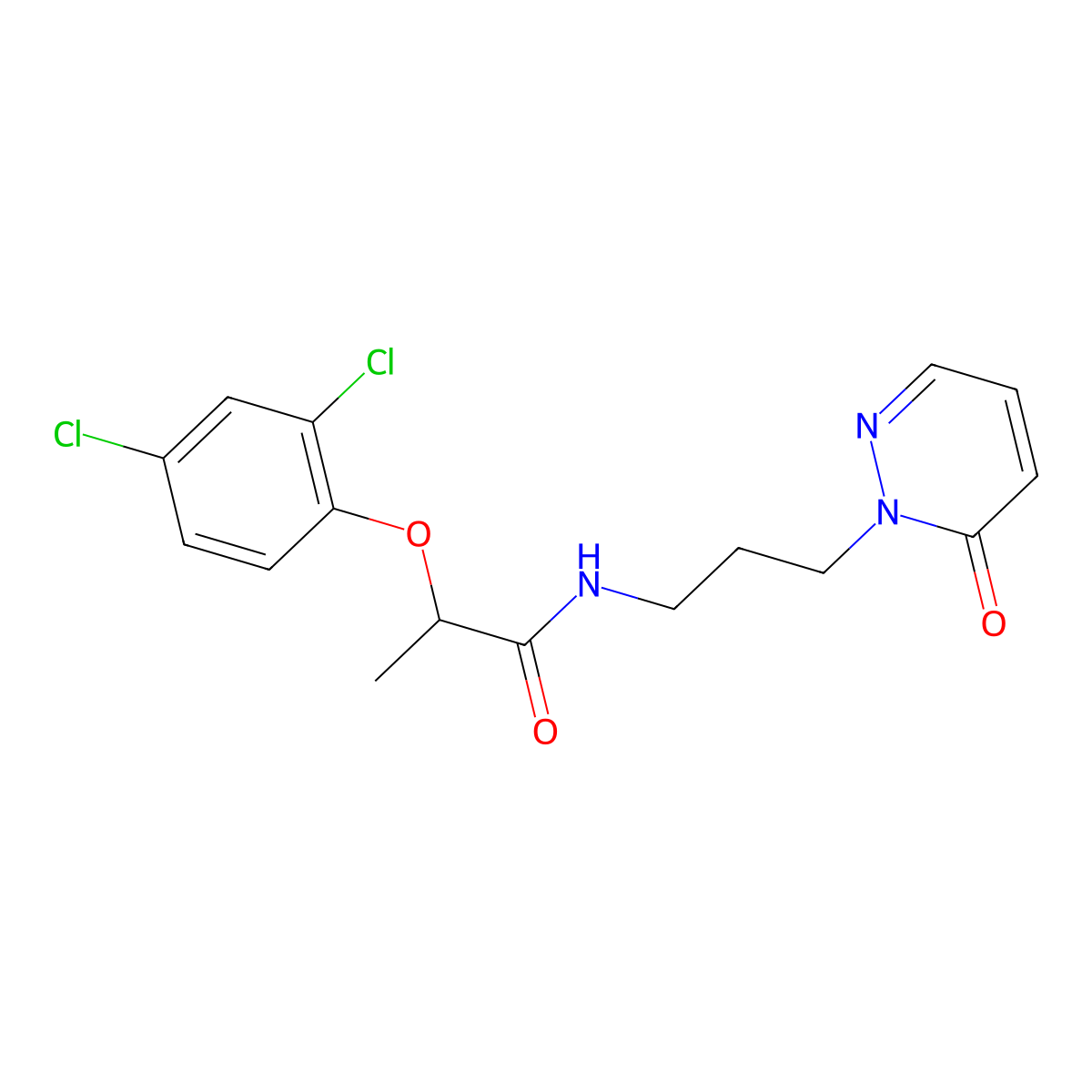 2-(2,4-dichlorophenoxy)-N-(3-(6-oxopyridazin-1(6H)-yl)propyl)propanamide molecular structure, CAS 1105233-27-9