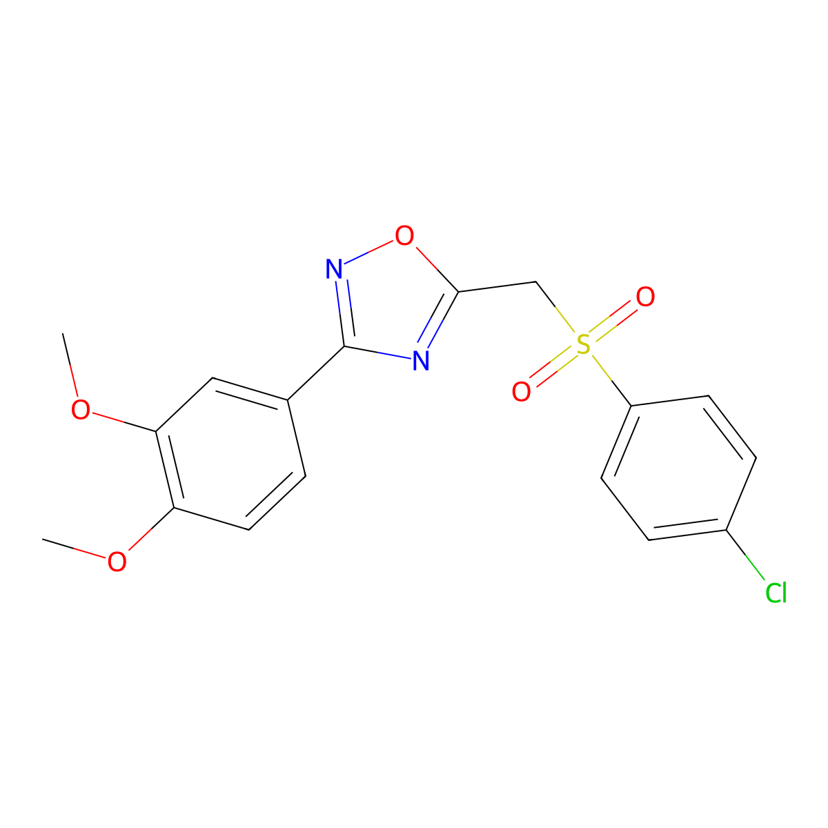 5-(((4-Chlorophenyl)sulfonyl)methyl)-3-(3,4-dimethoxyphenyl)-1,2,4-oxadiazole molecular structure, CAS 1105233-29-1