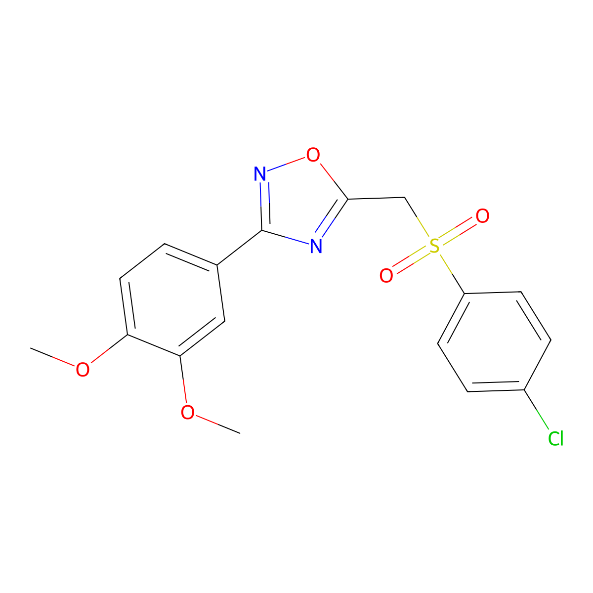 5-(((4-Chlorophenyl)sulfonyl)methyl)-3-(3,4-dimethoxyphenyl)-1,2,4-oxadiazole molecular structure, CAS 1105233-29-1