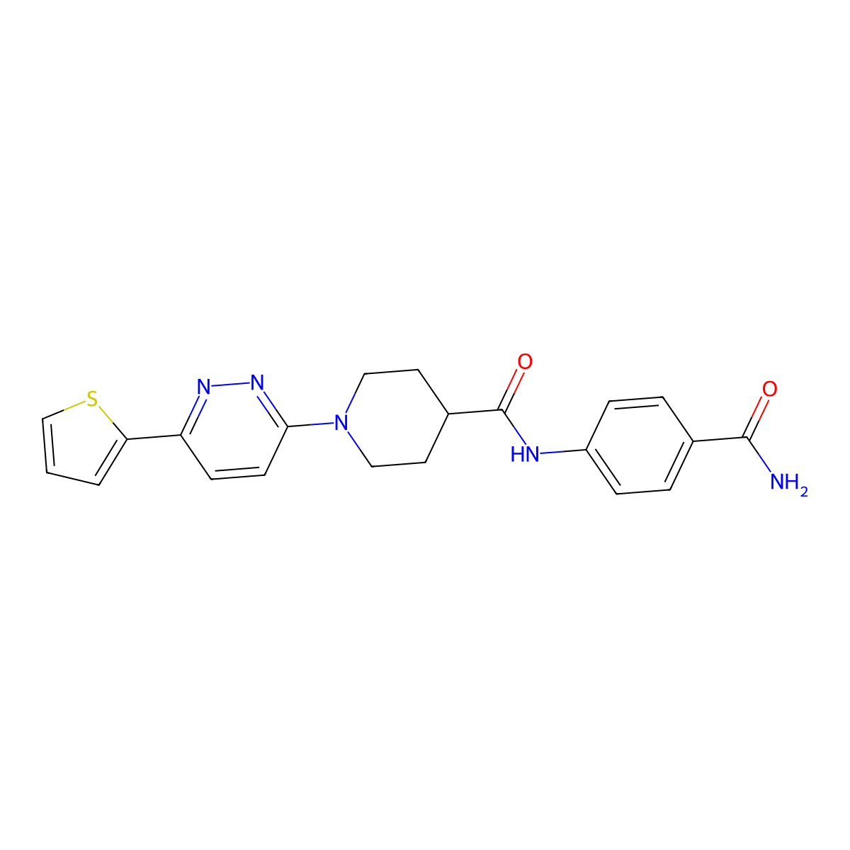 N-(4-carbamoylphenyl)-1-(6-(thiophen-2-yl)pyridazin-3-yl)piperidine-4-carboxamide molecular structure, CAS 1105233-31-5