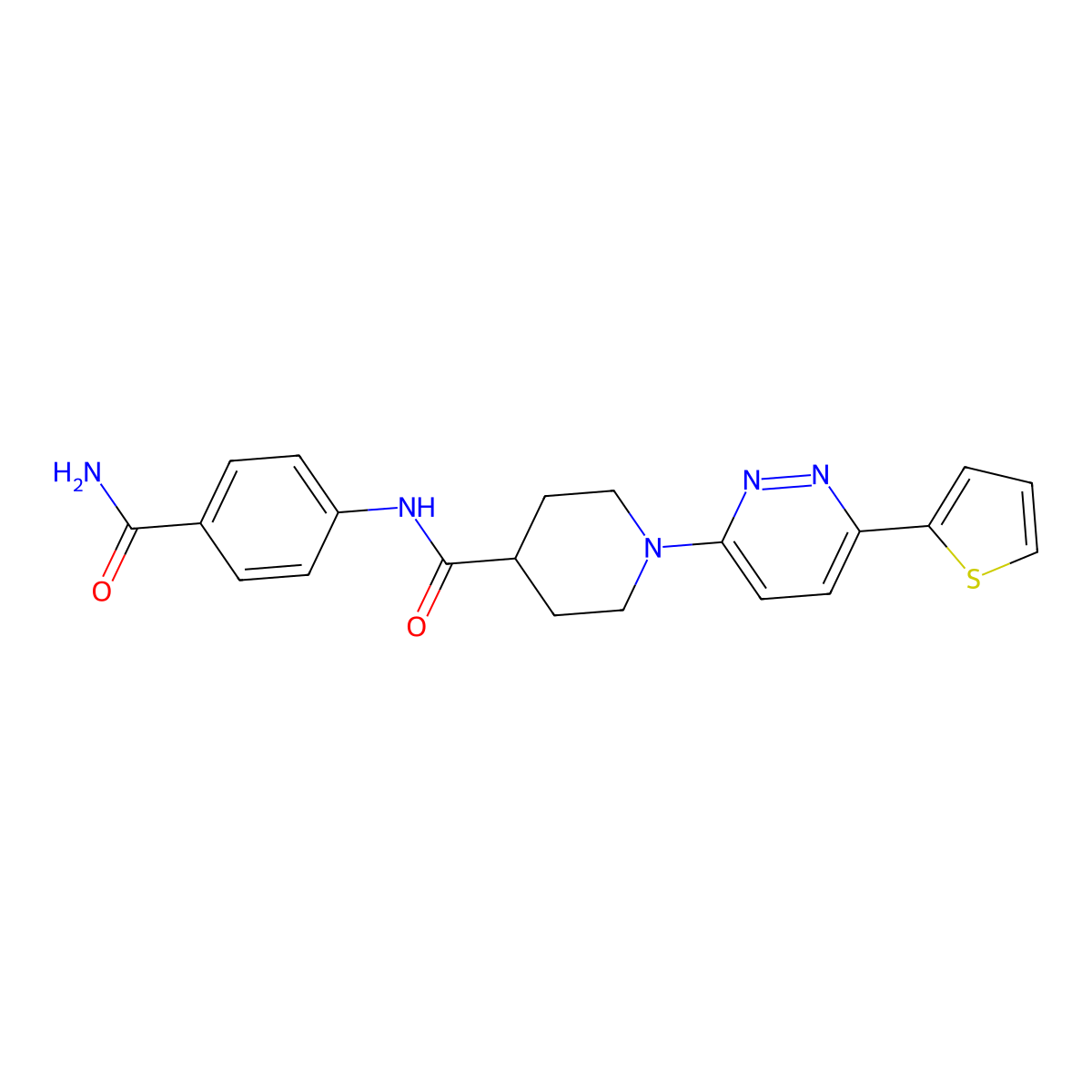 N-(4-carbamoylphenyl)-1-(6-(thiophen-2-yl)pyridazin-3-yl)piperidine-4-carboxamide molecular structure, CAS 1105233-31-5