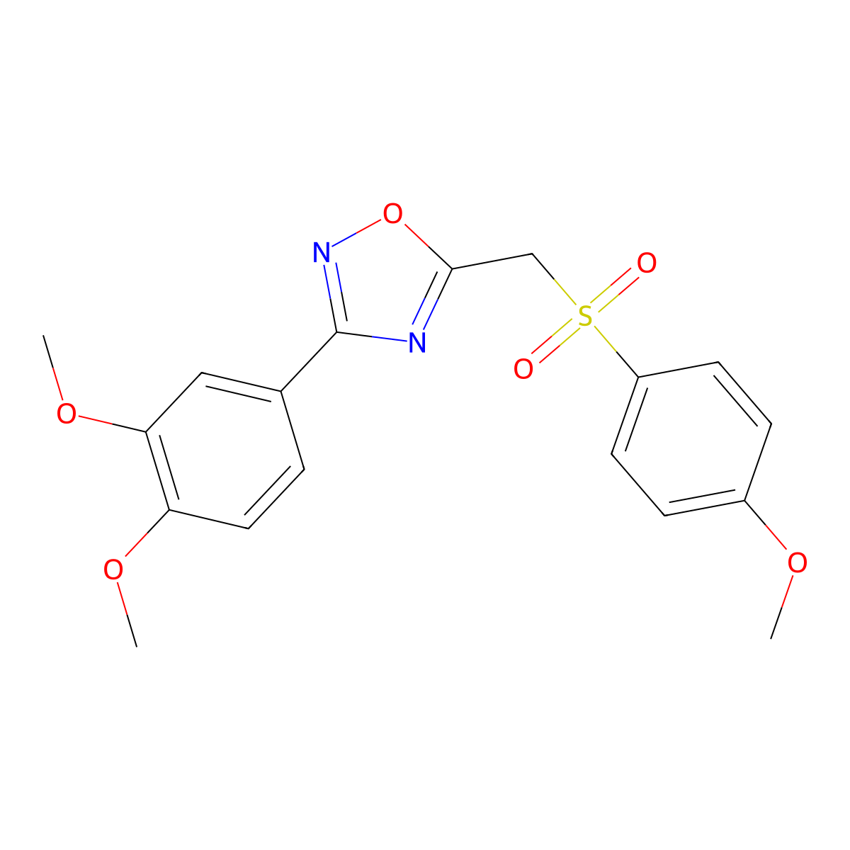 3-(3,4-Dimethoxyphenyl)-5-(((4-methoxyphenyl)sulfonyl)methyl)-1,2,4-oxadiazole molecular structure, CAS 1105233-36-0