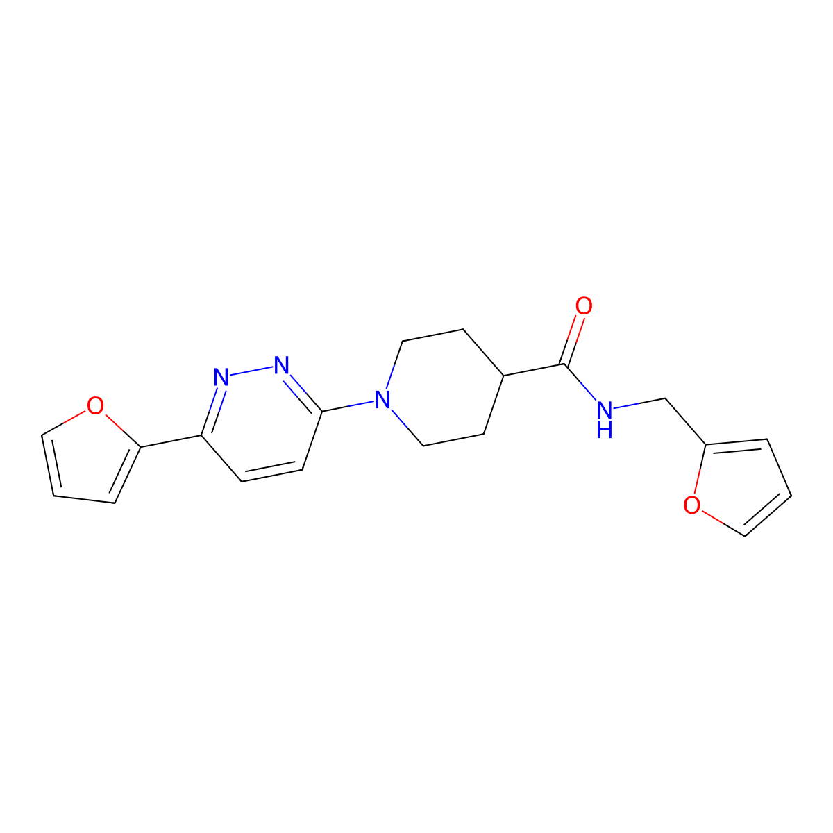 1-(6-(furan-2-yl)pyridazin-3-yl)-N-(furan-2-ylmethyl)piperidine-4-carboxamide molecular structure, CAS 1105233-44-0