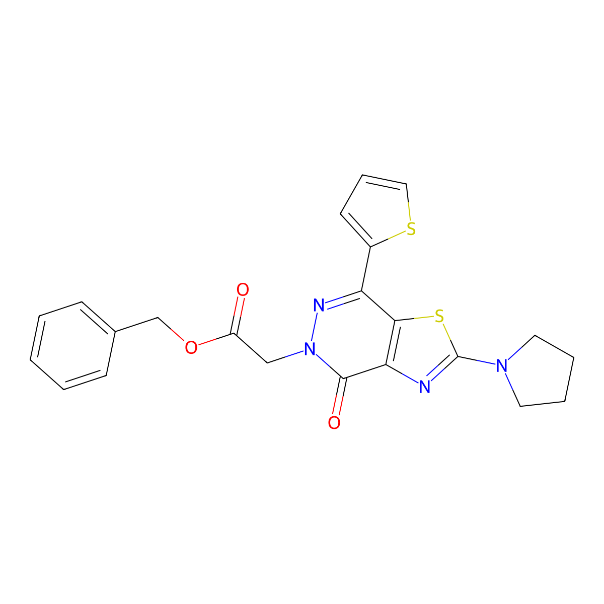 benzyl 2-(4-oxo-2-(pyrrolidin-1-yl)-7-(thiophen-2-yl)thiazolo[4,5-d]pyridazin-5(4H)-yl)acetate molecular structure, CAS 1105233-45-1
