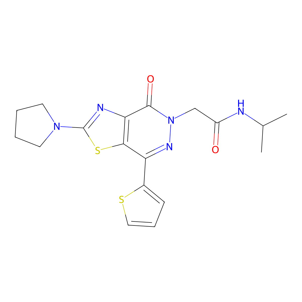 N-isopropyl-2-(4-oxo-2-(pyrrolidin-1-yl)-7-(thiophen-2-yl)thiazolo[4,5-d]pyridazin-5(4H)-yl)acetamide molecular structure, CAS 1105233-51-9