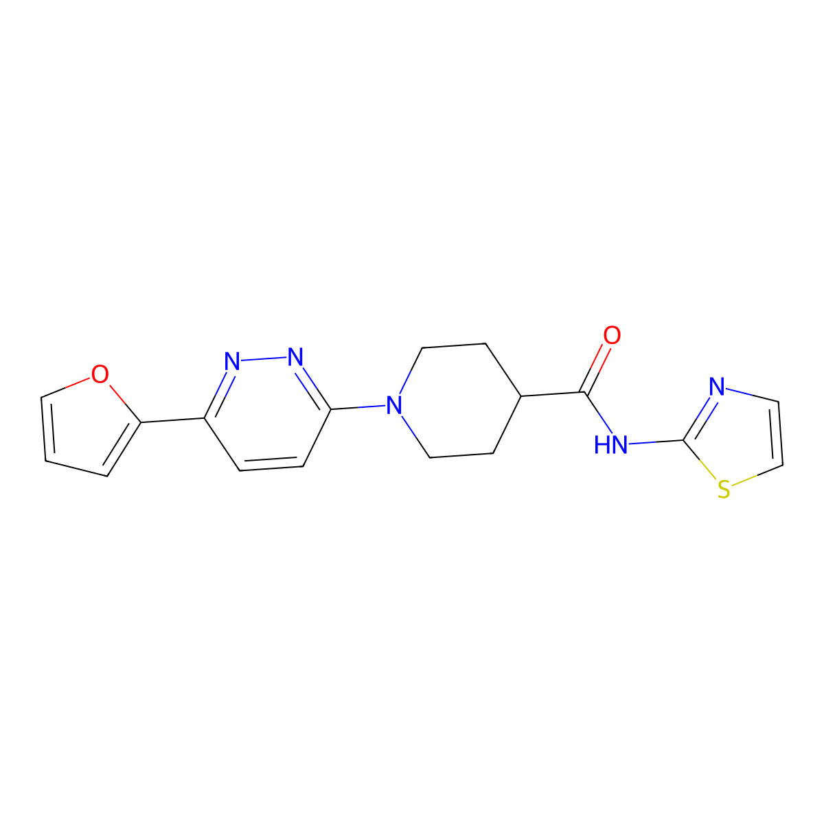 1-(6-(furan-2-yl)pyridazin-3-yl)-N-(thiazol-2-yl)piperidine-4-carboxamide molecular structure, CAS 1105233-56-4