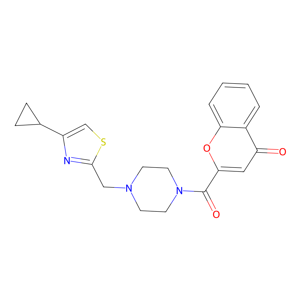 2-(4-((4-cyclopropylthiazol-2-yl)methyl)piperazine-1-carbonyl)-4H-chromen-4-one molecular structure, CAS 1105233-58-6