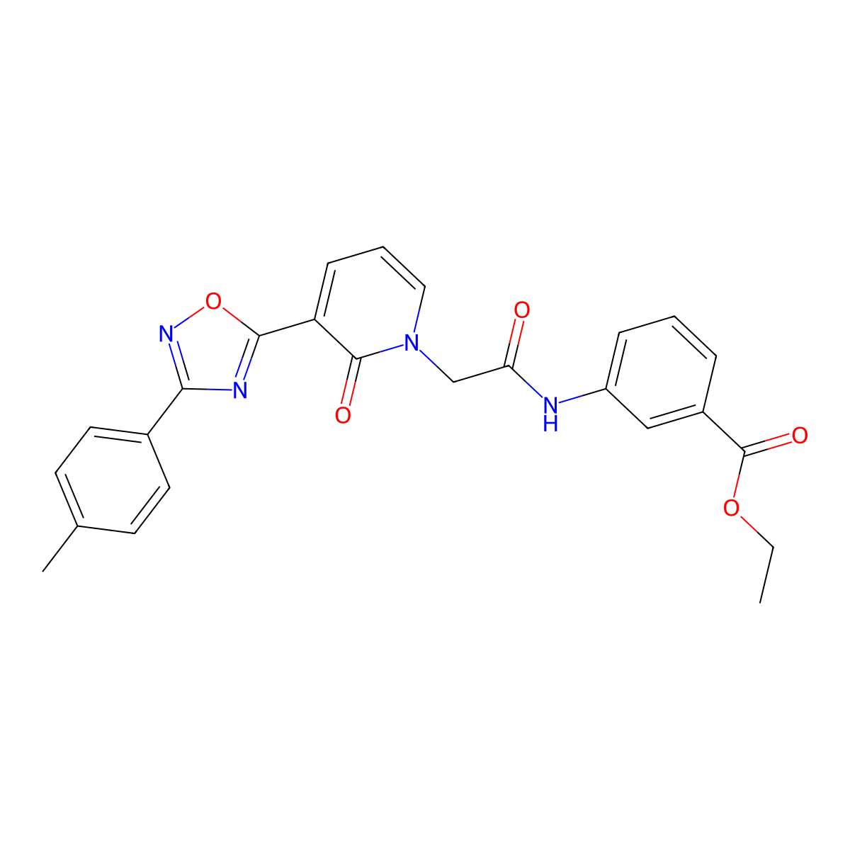 ethyl 3-({[3-[3-(4-methylphenyl)-1,2,4-oxadiazol-5-yl]-2-oxopyridin-1(2H)-yl]acetyl}amino)benzoate molecular structure, CAS 1105233-60-0