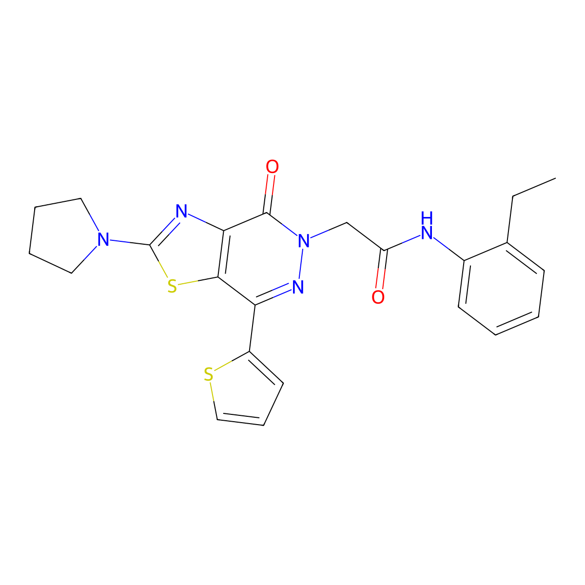 N-(2-ethylphenyl)-2-(4-oxo-2-(pyrrolidin-1-yl)-7-(thiophen-2-yl)thiazolo[4,5-d]pyridazin-5(4H)-yl)acetamide molecular structure, CAS 1105233-63-3