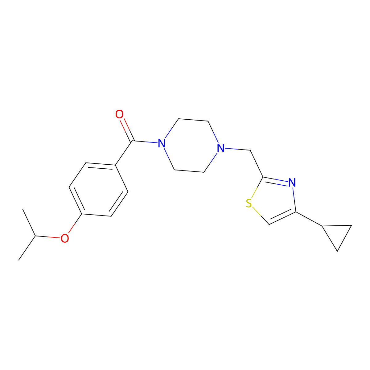 (4-((4-Cyclopropylthiazol-2-yl)methyl)piperazin-1-yl)(4-isopropoxyphenyl)methanone molecular structure, CAS 1105233-64-4