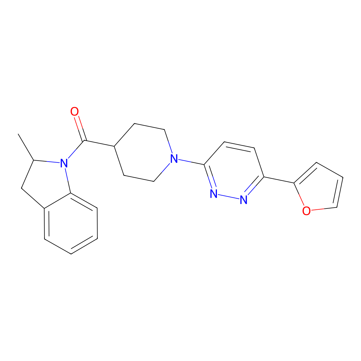 (1-(6-(Furan-2-yl)pyridazin-3-yl)piperidin-4-yl)(2-methylindolin-1-yl)methanone molecular structure, CAS 1105233-68-8