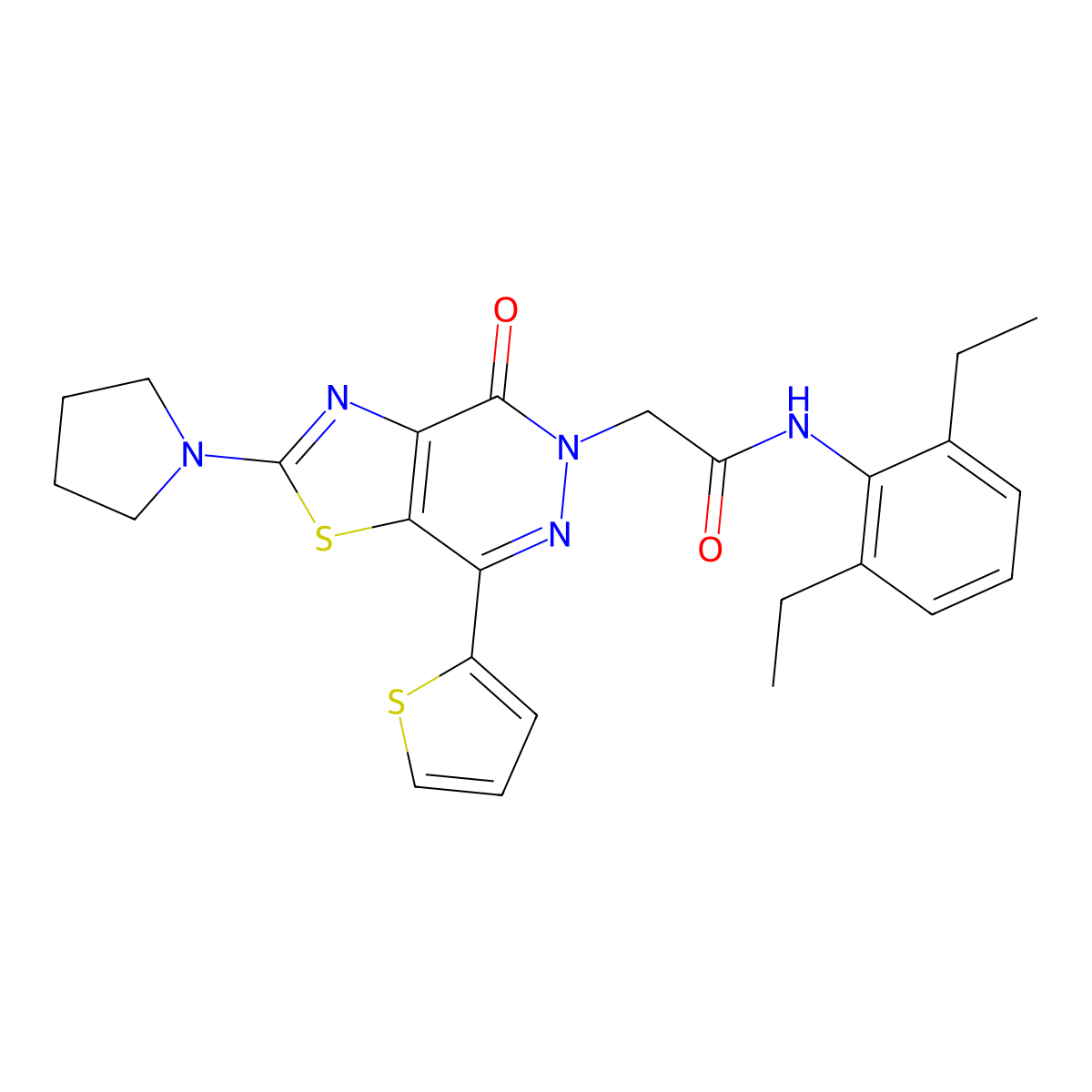 N-(2,6-diethylphenyl)-2-(4-oxo-2-(pyrrolidin-1-yl)-7-(thiophen-2-yl)thiazolo[4,5-d]pyridazin-5(4H)-yl)acetamide molecular structure, CAS 1105233-75-7