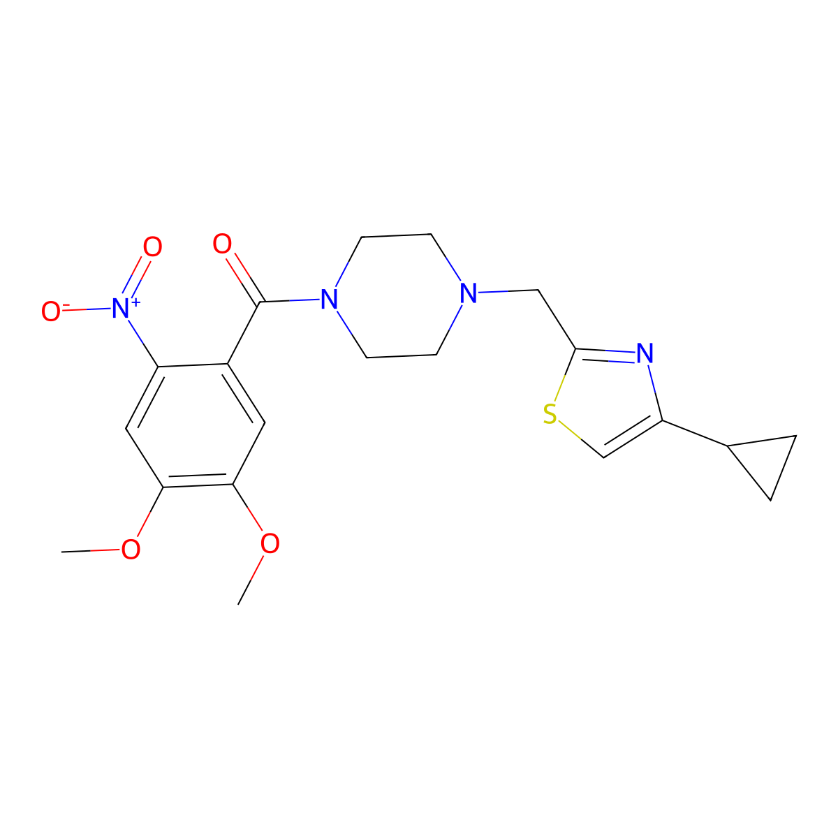 (4-((4-Cyclopropylthiazol-2-yl)methyl)piperazin-1-yl)(4,5-dimethoxy-2-nitrophenyl)methanone molecular structure, CAS 1105233-76-8
