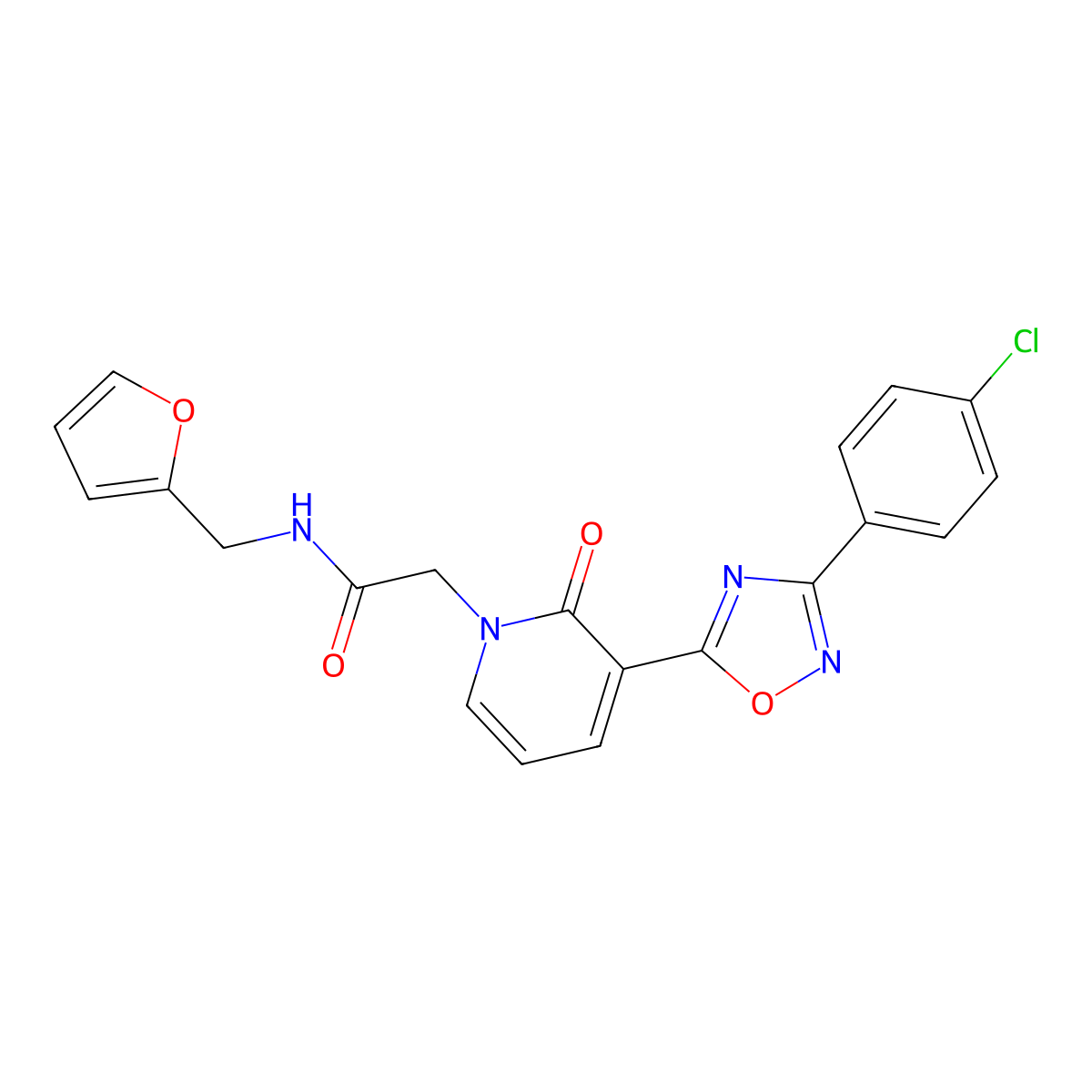 2-(3-(3-(4-chlorophenyl)-1,2,4-oxadiazol-5-yl)-2-oxopyridin-1(2H)-yl)-N-(furan-2-ylmethyl)acetamide molecular structure, CAS 1105233-78-0