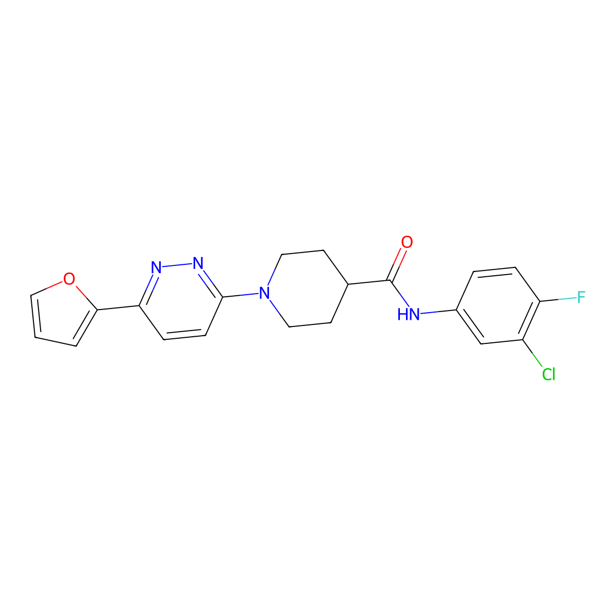 N-(3-chloro-4-fluorophenyl)-1-[6-(furan-2-yl)pyridazin-3-yl]piperidine-4-carboxamide molecular structure, CAS 1105233-81-5