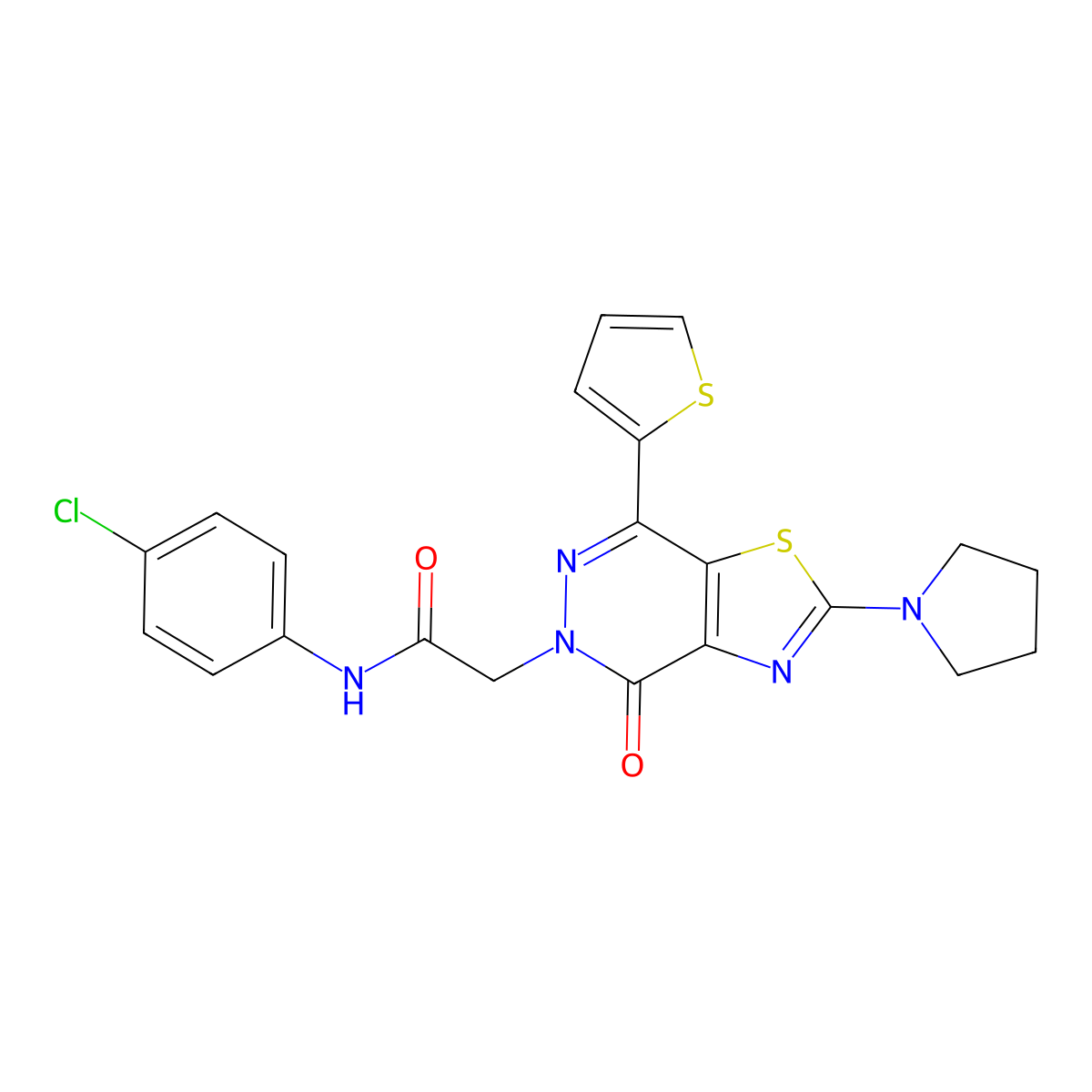 N-(4-chlorophenyl)-2-(4-oxo-2-(pyrrolidin-1-yl)-7-(thiophen-2-yl)thiazolo[4,5-d]pyridazin-5(4H)-yl)acetamide molecular structure, CAS 1105233-82-6