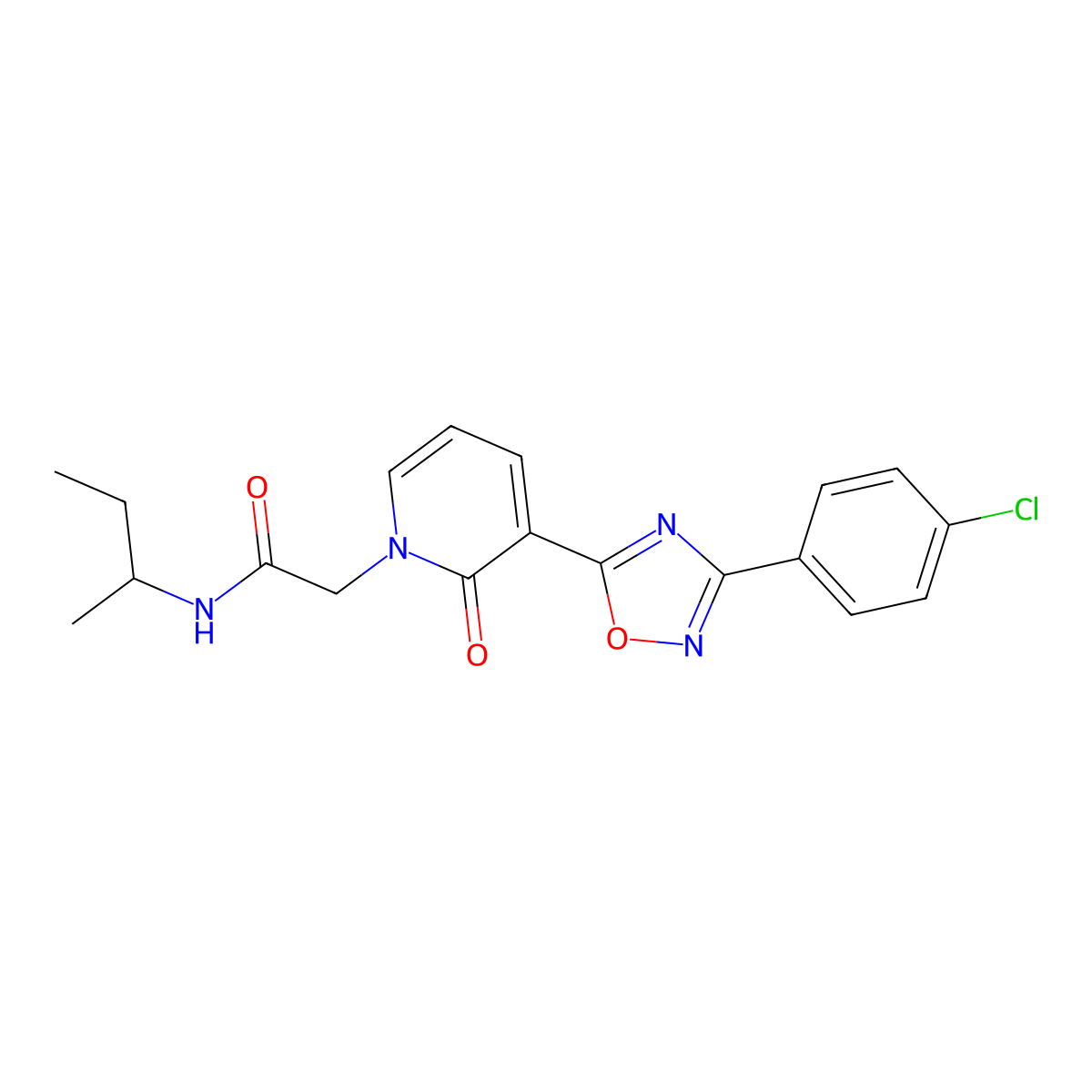 N-(sec-butyl)-2-(3-(3-(4-chlorophenyl)-1,2,4-oxadiazol-5-yl)-2-oxopyridin-1(2H)-yl)acetamide molecular structure, CAS 1105233-85-9