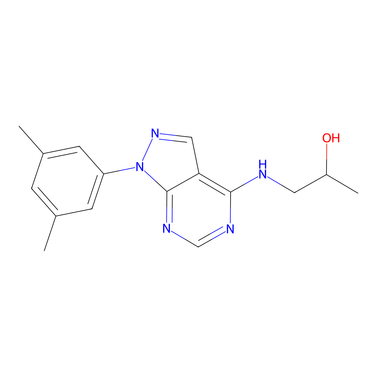 1-((1-(3,5-dimethylphenyl)-1H-pyrazolo[3,4-d]pyrimidin-4-yl)amino)propan-2-ol molecular structure, CAS 1105233-87-1