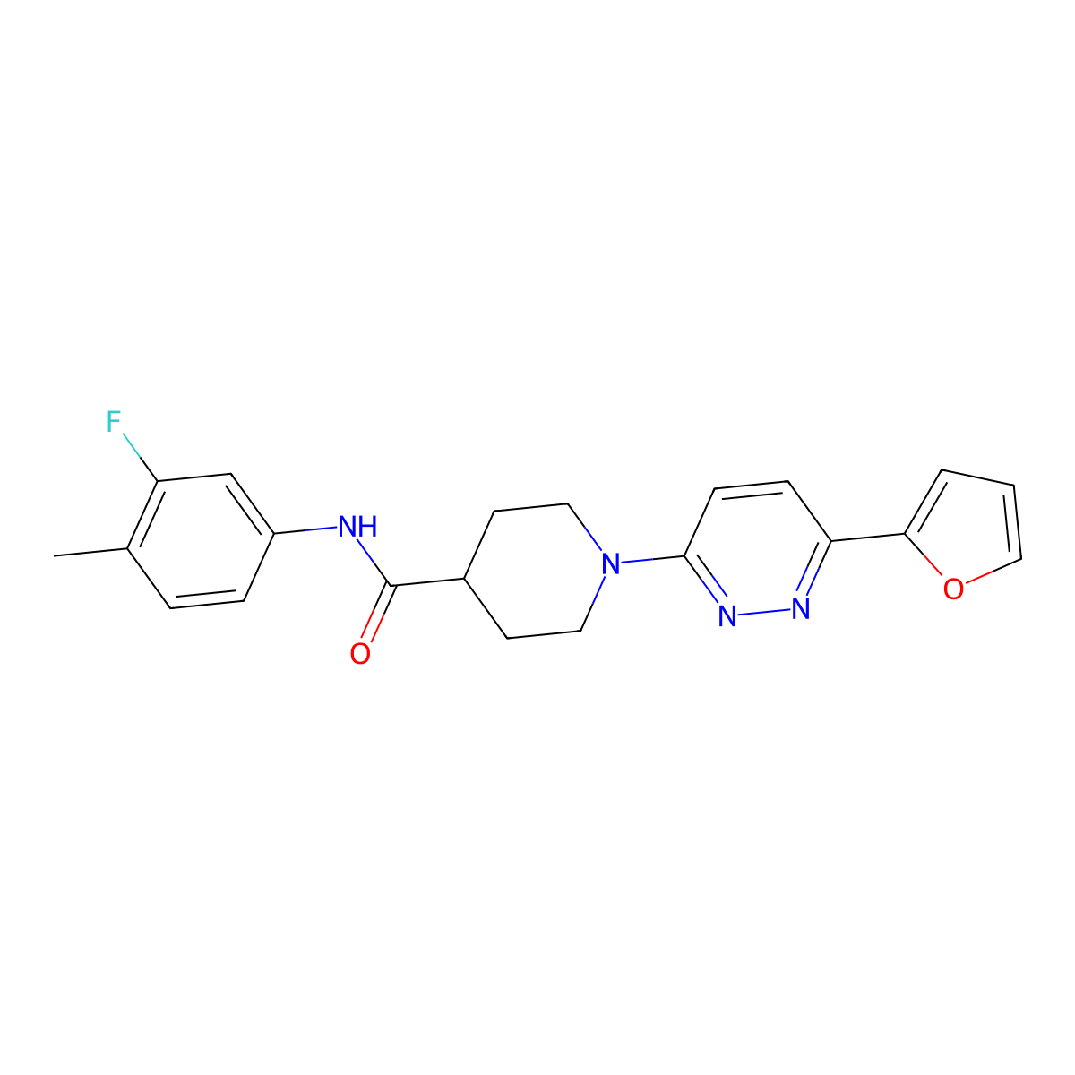 N-(3-fluoro-4-methylphenyl)-1-[6-(furan-2-yl)pyridazin-3-yl]piperidine-4-carboxamide molecular structure, CAS 1105233-88-2