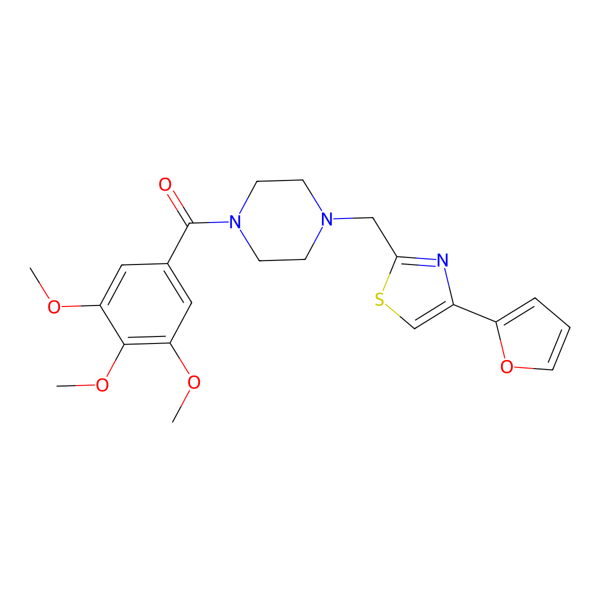 (4-((4-(Furan-2-yl)thiazol-2-yl)methyl)piperazin-1-yl)(3,4,5-trimethoxyphenyl)methanone molecular structure, CAS 1105233-90-6