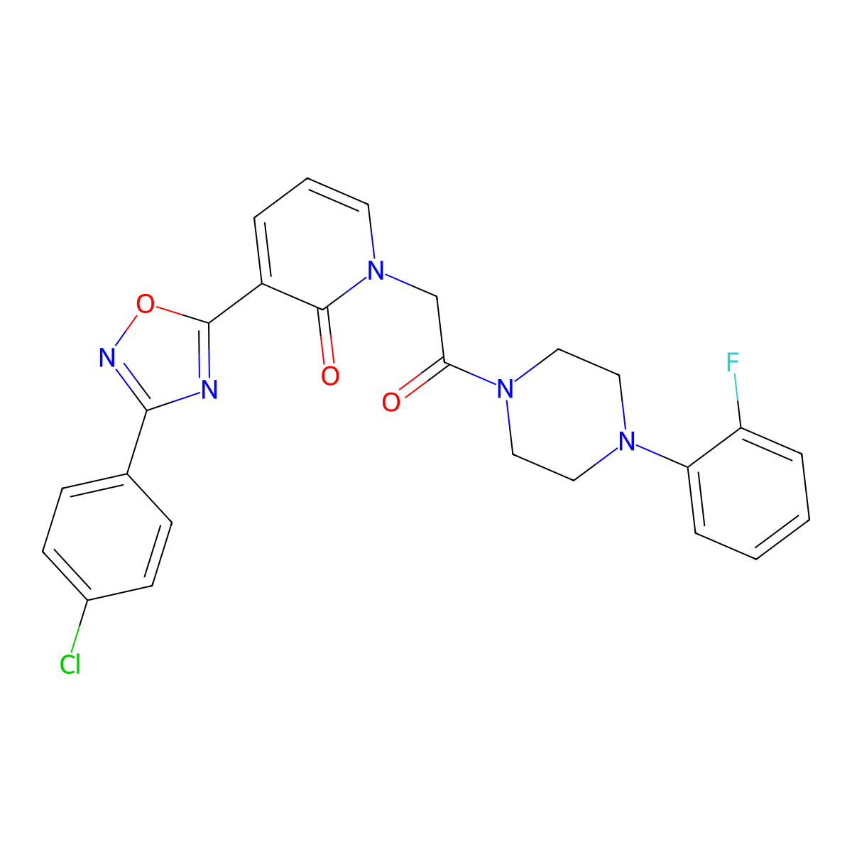 3-[3-(4-chlorophenyl)-1,2,4-oxadiazol-5-yl]-1-{2-[4-(2-fluorophenyl)piperazin-1-yl]-2-oxoethyl}pyridin-2(1H)-one molecular structure, CAS 1105233-92-8