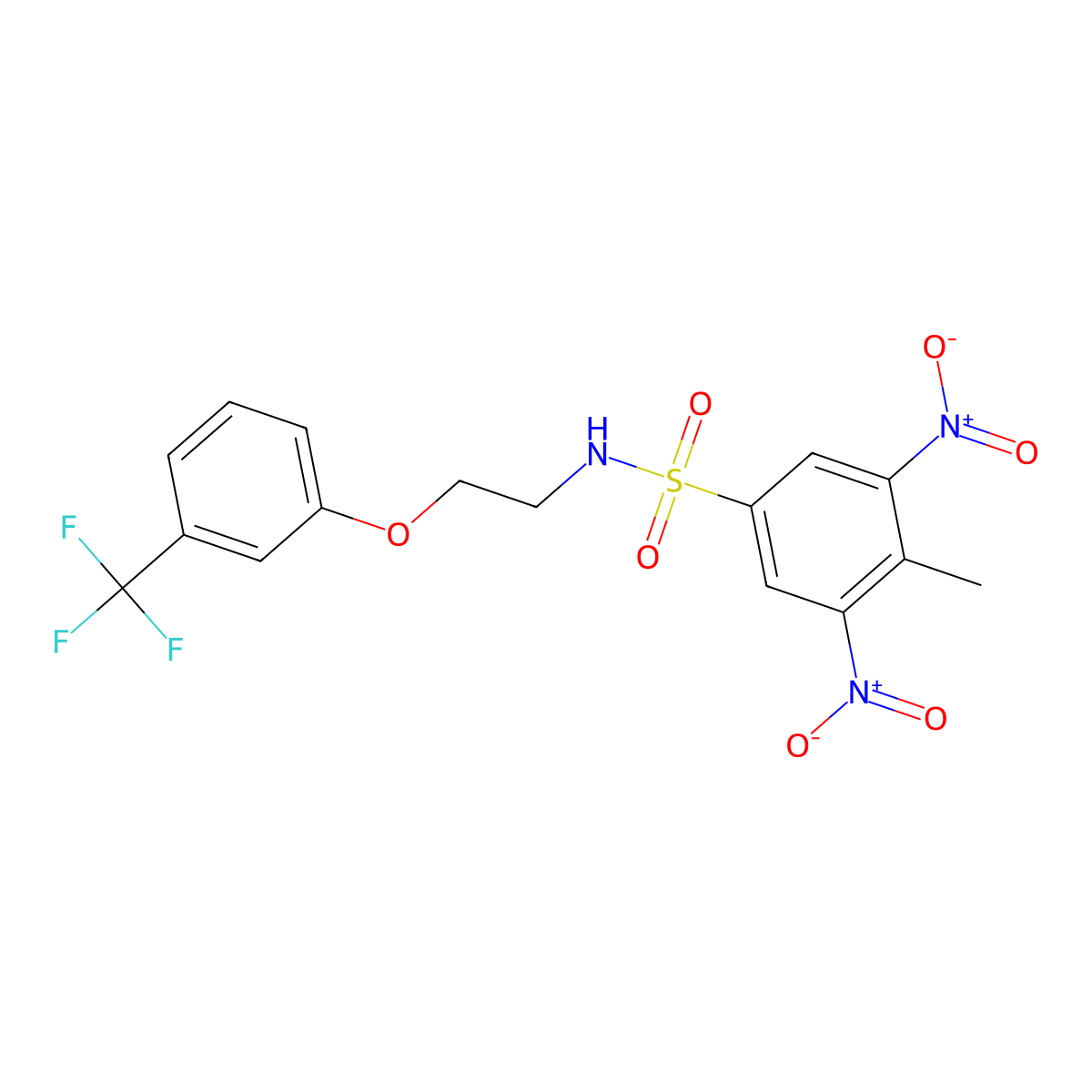 4-methyl-3,5-dinitro-N-(2-(3-(trifluoromethyl)phenoxy)ethyl)benzenesulfonamide molecular structure, CAS 1105233-93-9