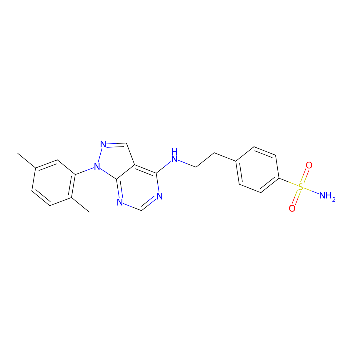 4-(2-((1-(2,5-dimethylphenyl)-1H-pyrazolo[3,4-d]pyrimidin-4-yl)amino)ethyl)benzenesulfonamide molecular structure, CAS 1105233-94-0