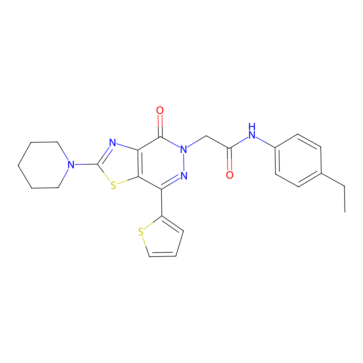 N-(4-ethylphenyl)-2-(4-oxo-2-(piperidin-1-yl)-7-(thiophen-2-yl)thiazolo[4,5-d]pyridazin-5(4H)-yl)acetamide molecular structure, CAS 1105233-96-2