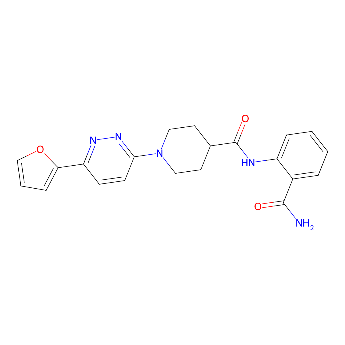 N-(2-carbamoylphenyl)-1-[6-(furan-2-yl)pyridazin-3-yl]piperidine-4-carboxamide molecular structure, CAS 1105234-02-3