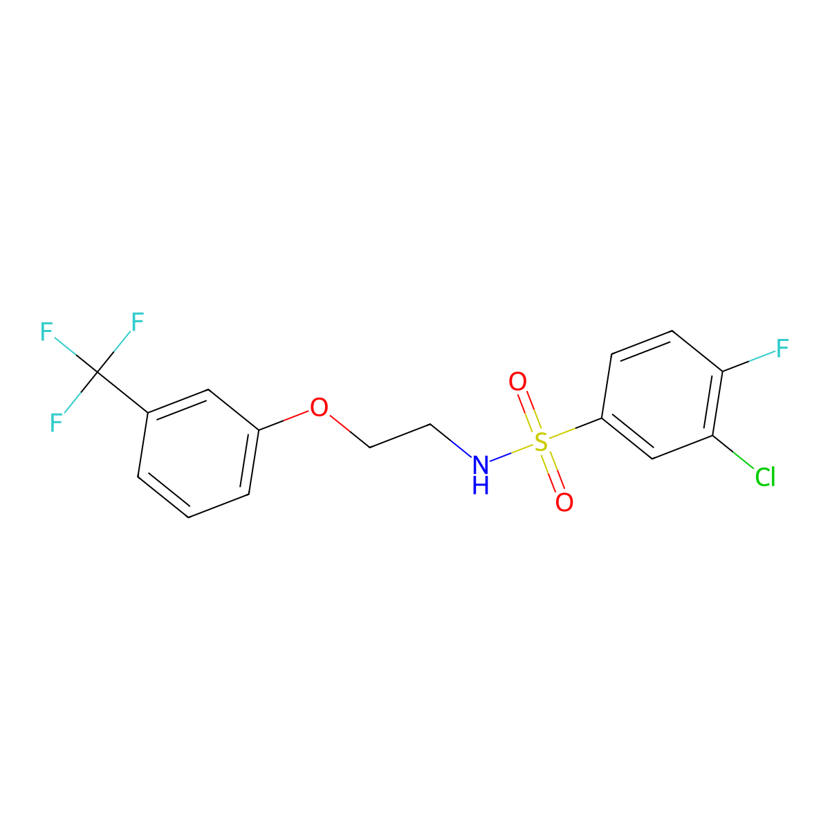 3-chloro-4-fluoro-N-(2-(3-(trifluoromethyl)phenoxy)ethyl)benzenesulfonamide molecular structure, CAS 1105234-07-8