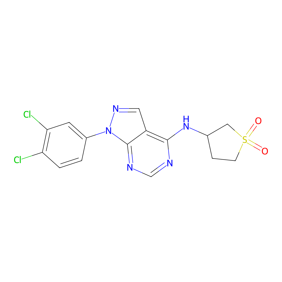 3-((1-(3,4-dichlorophenyl)-1H-pyrazolo[3,4-d]pyrimidin-4-yl)amino)tetrahydrothiophene 1,1-dioxide molecular structure, CAS 1105234-08-9