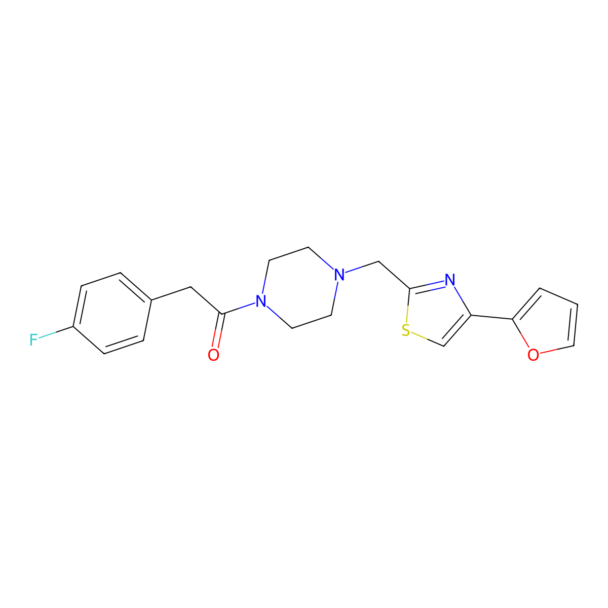 2-(4-Fluorophenyl)-1-(4-((4-(furan-2-yl)thiazol-2-yl)methyl)piperazin-1-yl)ethanone molecular structure, CAS 1105234-11-4