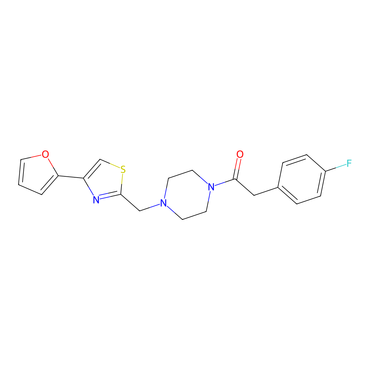 2-(4-Fluorophenyl)-1-(4-((4-(furan-2-yl)thiazol-2-yl)methyl)piperazin-1-yl)ethanone molecular structure, CAS 1105234-11-4