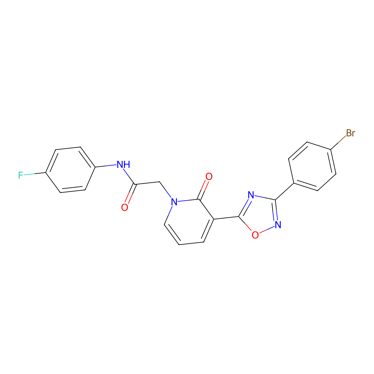 2-(3-(3-(4-bromophenyl)-1,2,4-oxadiazol-5-yl)-2-oxopyridin-1(2H)-yl)-N-(4-fluorophenyl)acetamide molecular structure, CAS 1105234-13-6