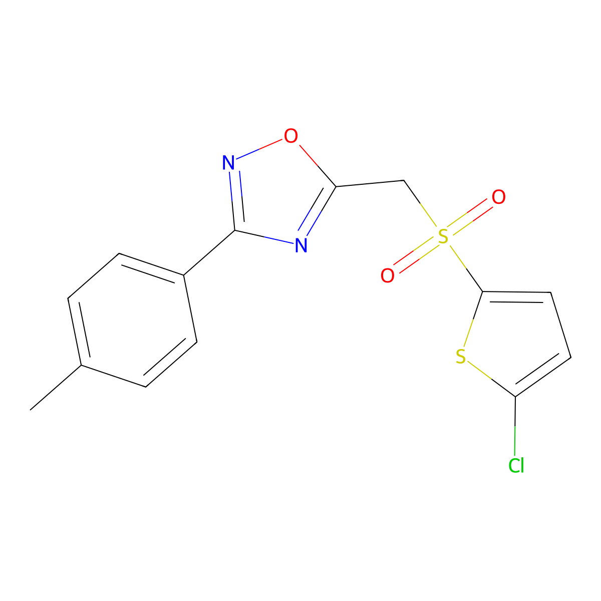 5-(((5-Chlorothiophen-2-yl)sulfonyl)methyl)-3-(p-tolyl)-1,2,4-oxadiazole molecular structure, CAS 1105234-22-7
