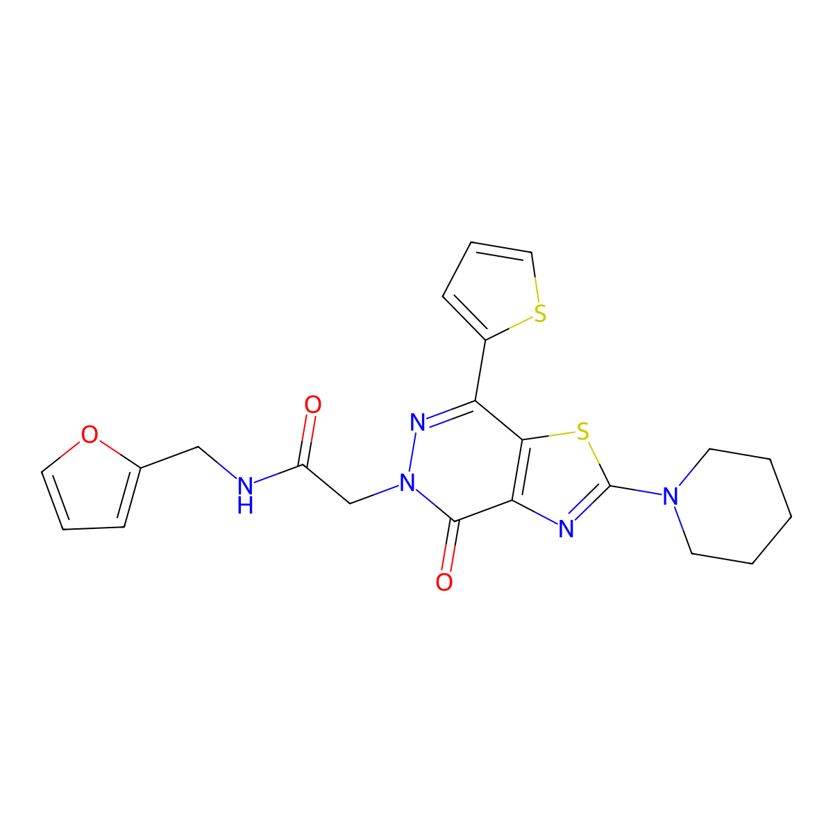 N-(furan-2-ylmethyl)-2-(4-oxo-2-(piperidin-1-yl)-7-(thiophen-2-yl)thiazolo[4,5-d]pyridazin-5(4H)-yl)acetamide molecular structure, CAS 1105234-24-9