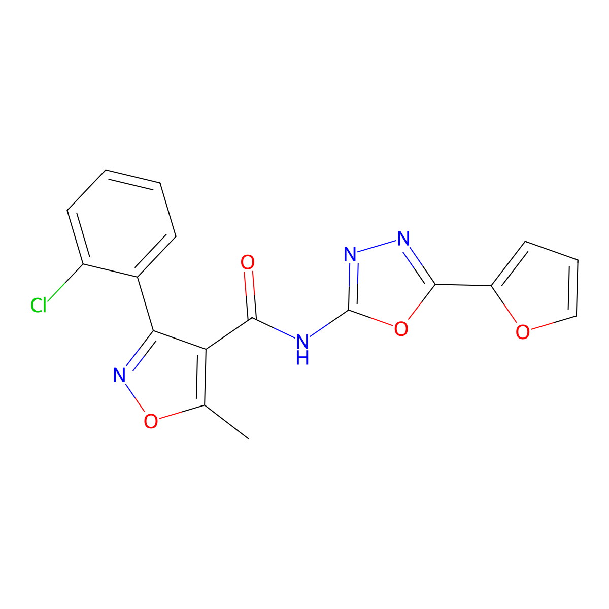 3-(2-chlorophenyl)-N-(5-(furan-2-yl)-1,3,4-oxadiazol-2-yl)-5-methylisoxazole-4-carboxamide molecular structure, CAS 1105234-28-3