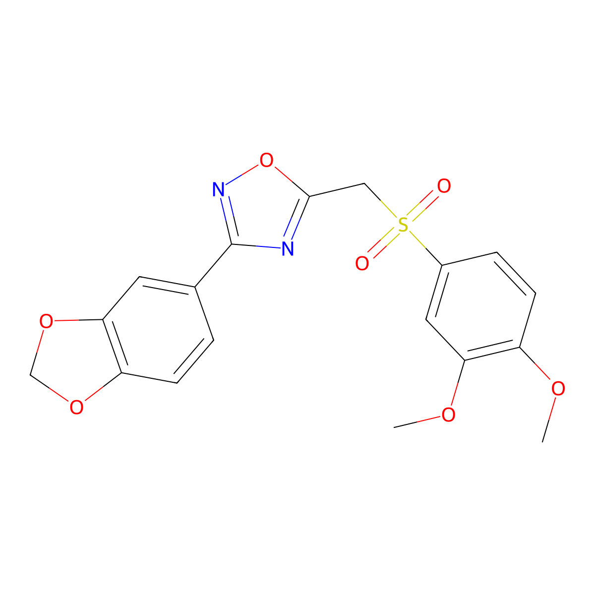 3-(2H-1,3-benzodioxol-5-yl)-5-[(3,4-dimethoxybenzenesulfonyl)methyl]-1,2,4-oxadiazole molecular structure, CAS 1105234-29-4